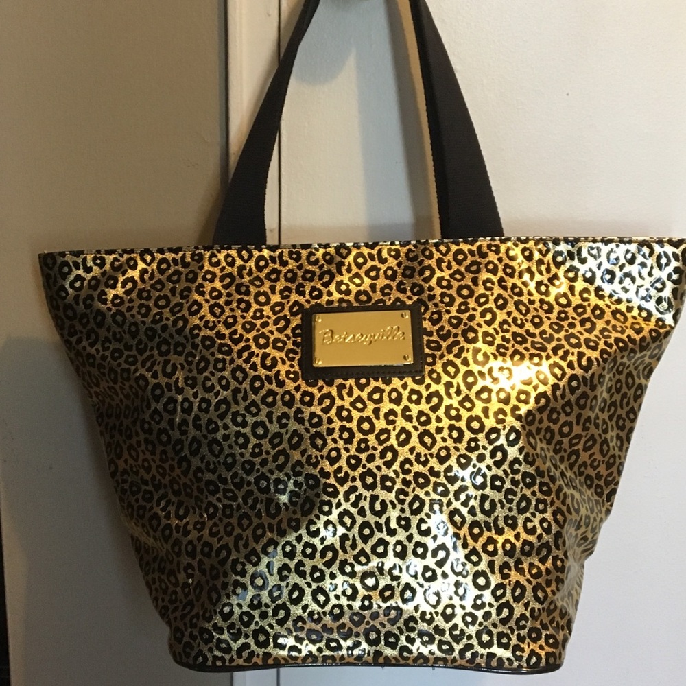 BETSEYVILLE BETSEY JOHNSON LARGE PVC GOLD CHEETAH TOTE